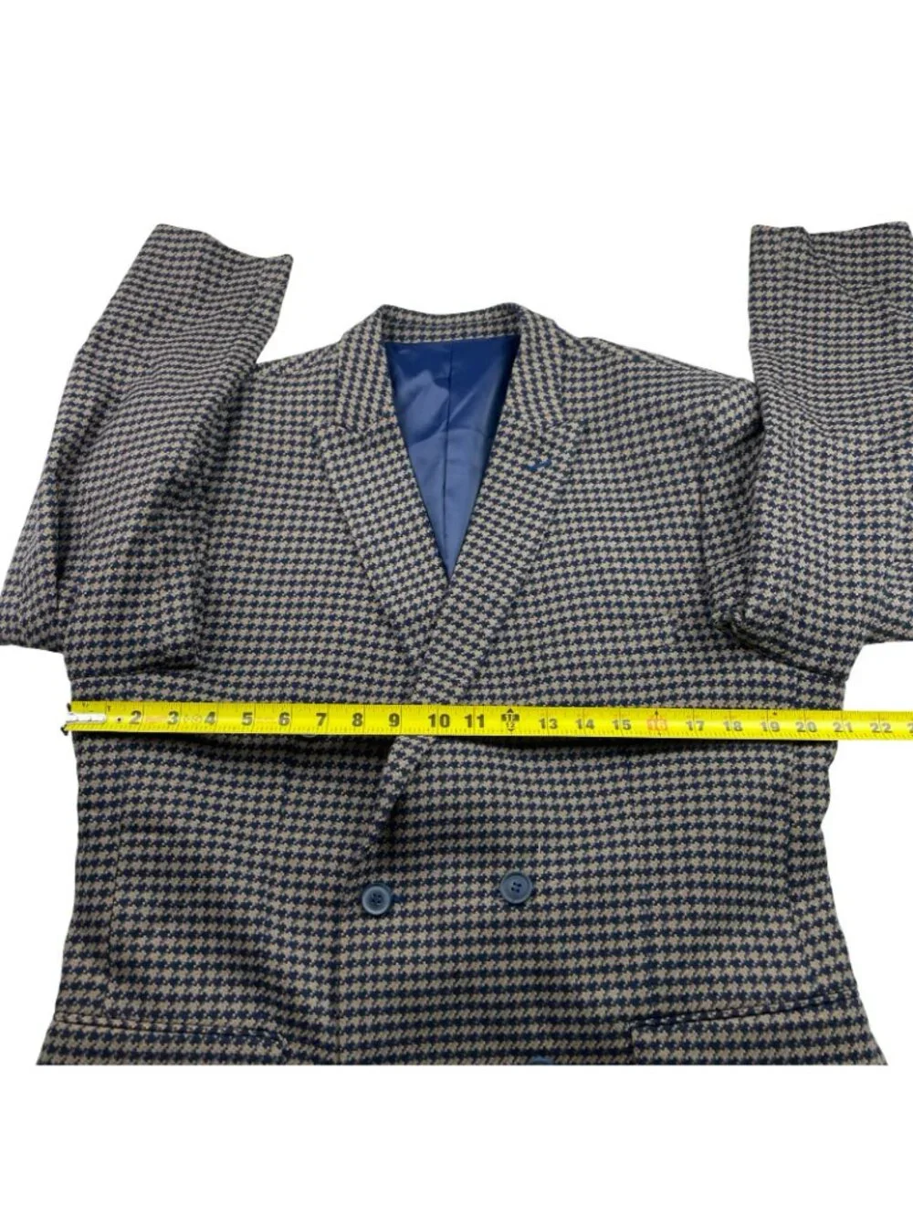 Alain Dupetit Men's Double Breasted Suit Navy/Beige Houndstooth • 44R US | 38x26